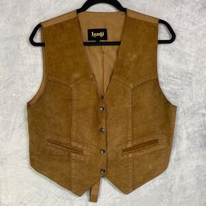 Vtg Suede Western Vest Womens sz L Tan country festival boho Stagecoach